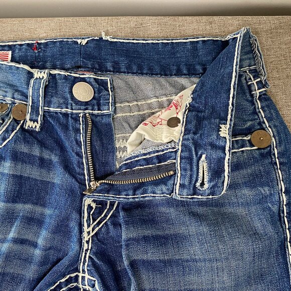 True Religion Billy Super T Denim Jean Men's 32 Blue Thick Stitch Flap Y2K USA - Picture 4 of 15